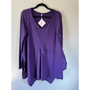 NWT Waffle Knit Purple Long Sleeved Sharkbite Soft V Neck Blouse Size M